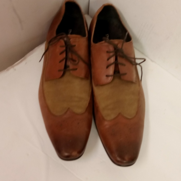 Vtge Dune London Shoes Wingtip ACCREDIT Brown Leather/Burlap Fabric Sz 13M/46 main image 5